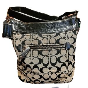 COACH Gray and Black Signature JACQUARD Shoulder Bag, Double Strap